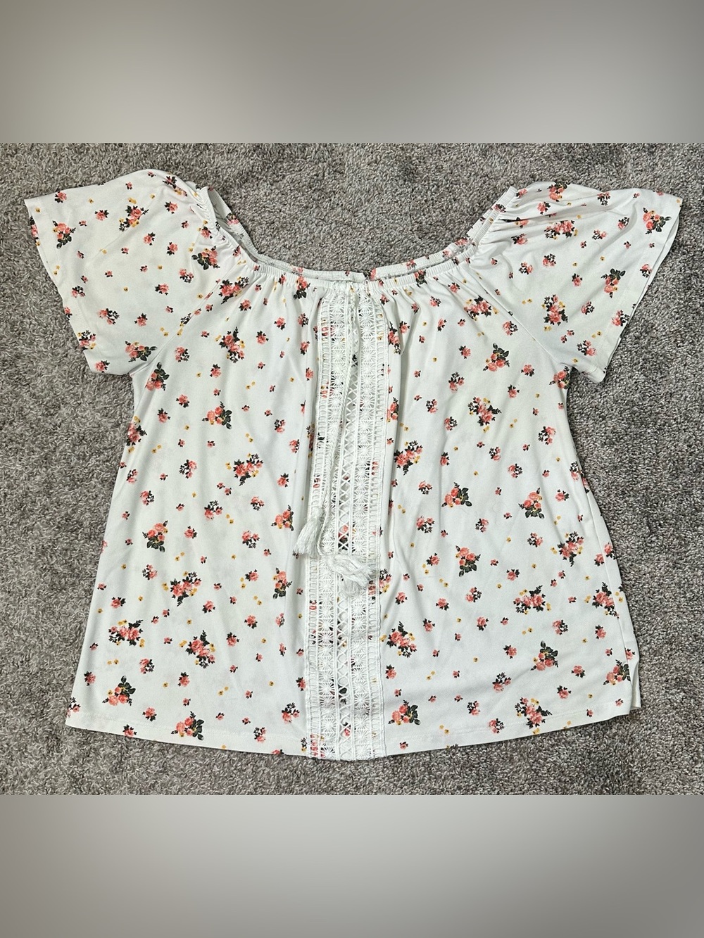Bobbie Brooks Women’s White Floral Off The Shoulder Blouse Size Large